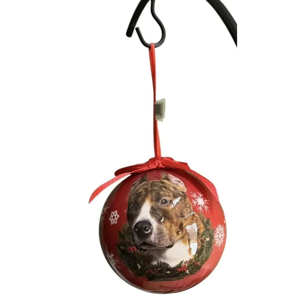 Pitbull Dog Brindle White Holiday Christmas Ornament E&S Pets Pitty Rescue Adopt